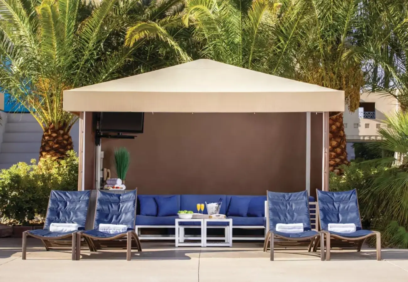 Shady cabana interior by Luxor pool